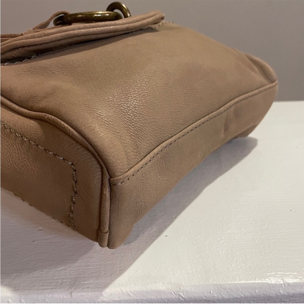 Lucky Brand Leather Crossbody Bag Taupe O Ring Tassel Boho Flap - Picture 3 of 13